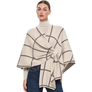 Women's Cream Oatmeal Elegant Poncho Sweater Spring Fall Winter Shawl Wraps
